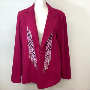 Bob Mackie Blazer Jacket Woman Large  Pink‎ Beads Fringe Pockets Wearable Art